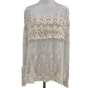 Soho Girls Lace Crochet Sheer Scoop Neck Blouse Size Medium